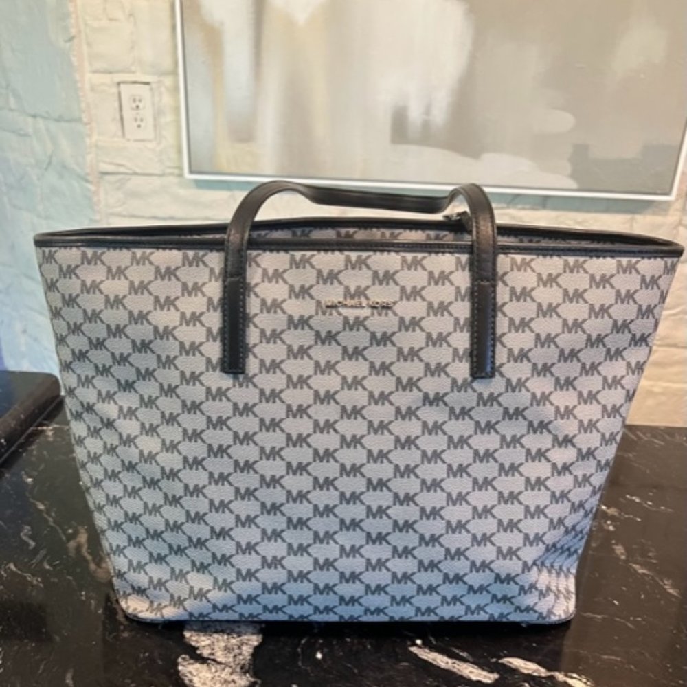 Michael Kors Top Zip Tote Bag Black and Grey